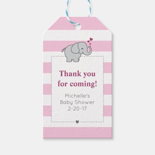 Olifant Baby shower Label - Meisje Cadeaulabel (Voorkant)
