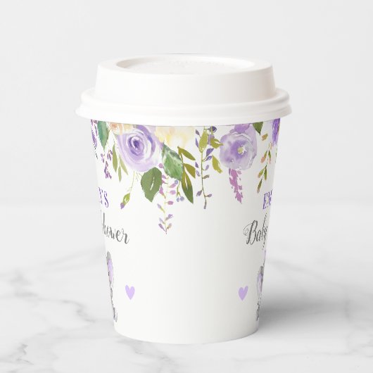 Olifant Baby shower Lavendel Paarse kleine pinda Papieren Bekers (Links)