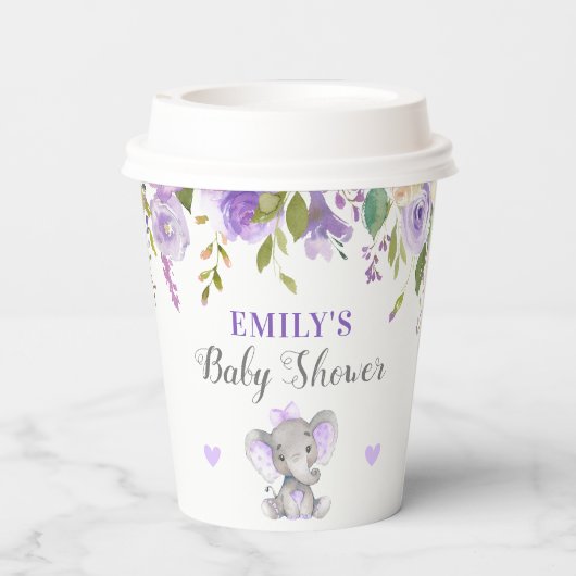 Olifant Baby shower Lavendel Paarse kleine pinda Papieren Bekers (Achterkant)