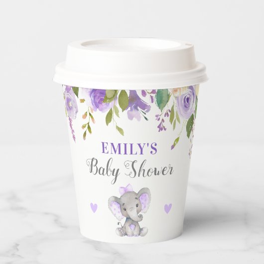 Olifant Baby shower Lavendel Paarse kleine pinda Papieren Bekers (Voorkant)
