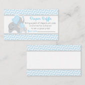 Olifant Baby shower Luier Raffle Ticket Blauw Informatiekaartje (Voorkant / Achterkant)