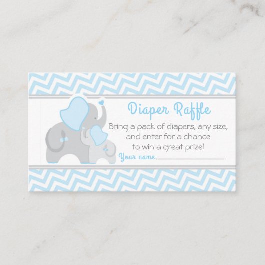 Olifant Baby shower Luier Raffle Ticket Blauw Informatiekaartje (Voorkant)