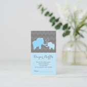Olifant Baby shower Luier Raffle Ticket Blauw Informatiekaartje (Staand voorkant)