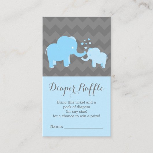 Olifant Baby shower Luier Raffle Ticket Blauw Informatiekaartje (Voorkant)