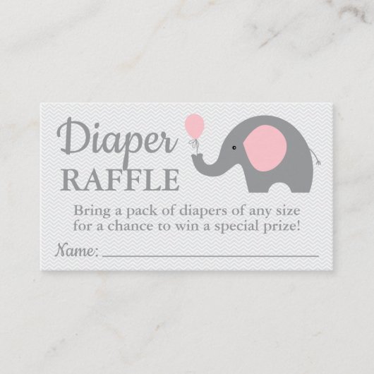 Olifant Baby shower Luier Raffle Tickets in Roze Informatiekaartje (Voorkant)