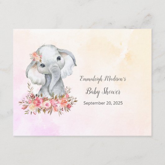 Olifant Baby shower Mama's Belly Size Game Informatiekaartje (Achterkant)