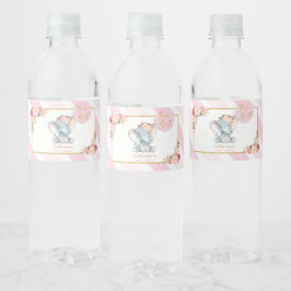 Olifant Baby shower Meisje Roze Water Fles Label Waterfles Etiket