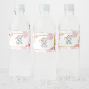 Olifant Baby shower Meisje Roze Water Fles Label Waterfles Etiket