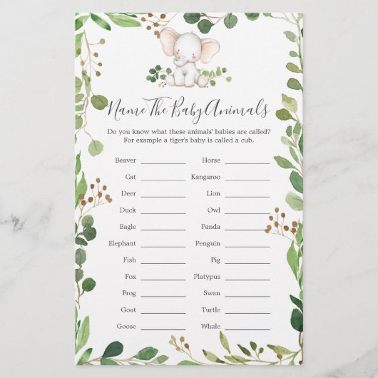 Olifant Baby shower naam de baby dieren (Voorkant)