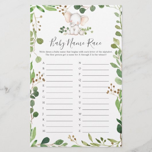 Olifant Baby shower naam ras spel (Voorkant)