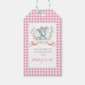 olifant baby shower nodigt roze meisje uit cadeaulabel (Voorkant)