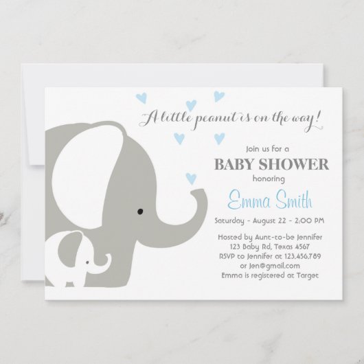 Olifant Baby shower Olifant uitnodiging Baby boy (Voorkant)