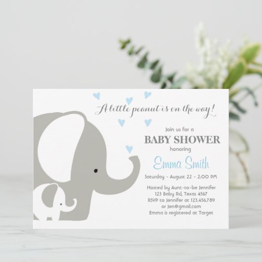Olifant Baby shower Olifant uitnodiging Baby boy (Staand voorkant)