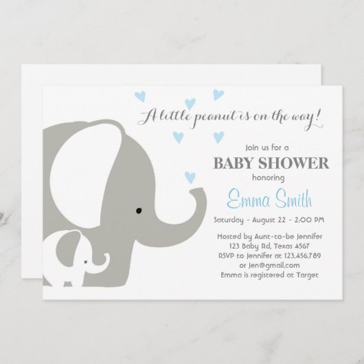Olifant Baby shower Olifant uitnodiging Baby boy (Voorkant / Achterkant)