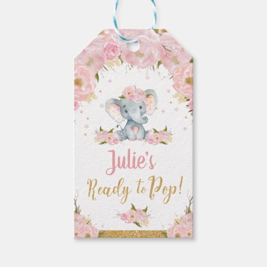 Olifant Baby shower Ongeveer om Pop Favor Gift Lab Cadeaulabel (Voorkant)