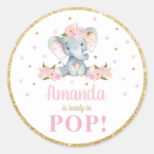 Olifant Baby shower over klaar om Pop gunst Ronde Sticker (Voorkant)