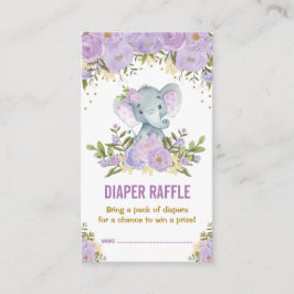 Olifant Baby shower Paarse Bloemenluier Raffle Informatiekaartje
