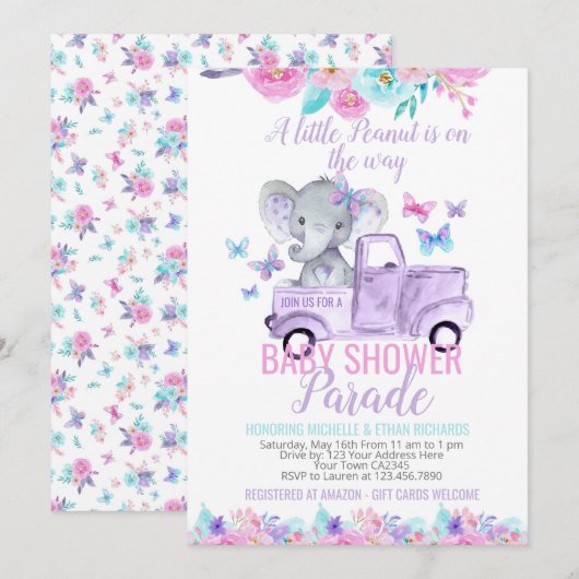 Olifant Baby shower Parade Kaart (Voorkant / Achterkant)