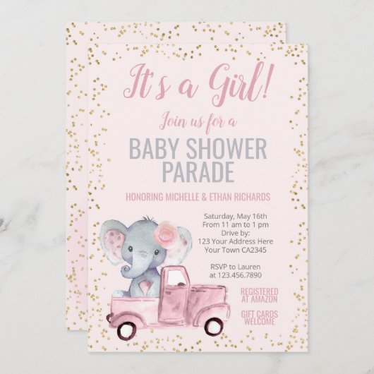 Olifant Baby shower Parade Kaart (Voorkant / Achterkant)