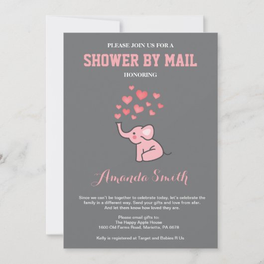 Olifant Baby shower per Mail Roze en Grijs Kaart (Voorkant)