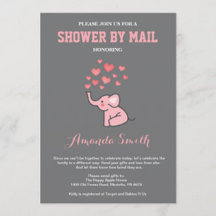 Olifant Baby shower per Mail Roze en Grijs Kaart