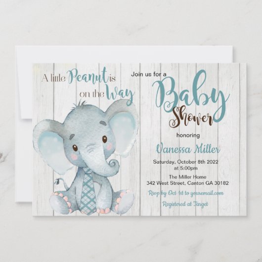 Olifant Baby Shower per post uitnodiging (Voorkant)