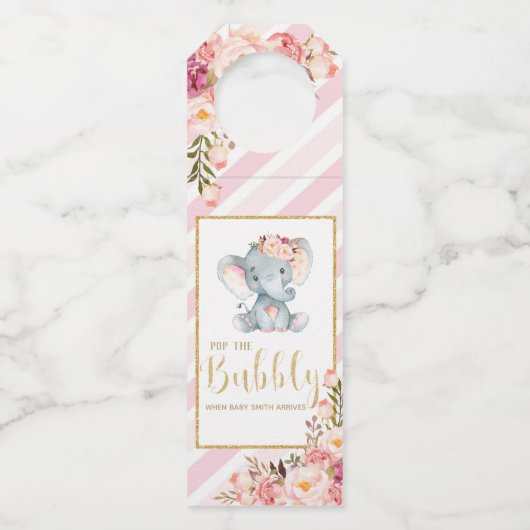 Olifant Baby shower Pop de Bubbly Champagne Labels (Voorkant)