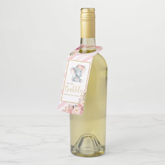 Olifant Baby shower Pop de Bubbly Champagne Labels (Schuin)