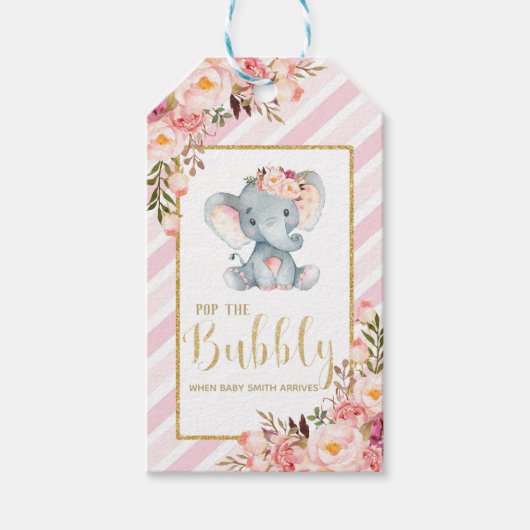 Olifant Baby shower Pop de Bubbly Champagne Labels Cadeaulabel (Voorkant)