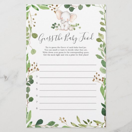 Olifant Baby shower raden de Baby voedsel (Voorkant)