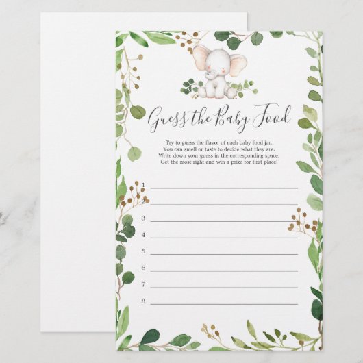 Olifant Baby shower raden de Baby voedsel (Voorkant / Achterkant)