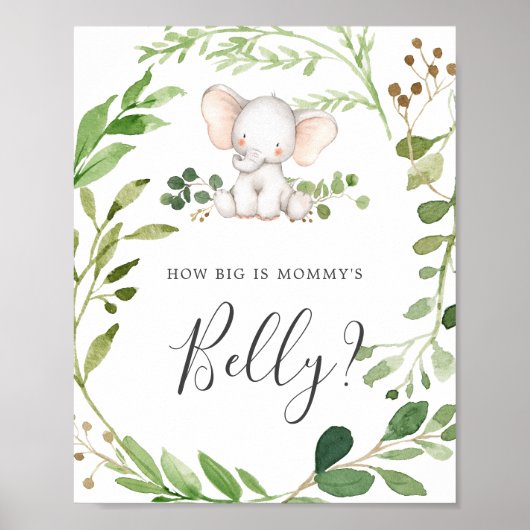 Olifant Baby shower raden hoe groot mama's buik Poster (Voorkant)