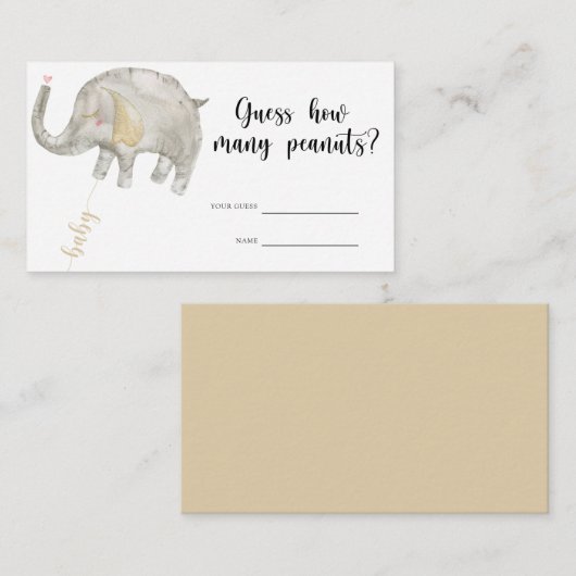 Olifant - baby shower raden hoeveel pinda's informatiekaartje (Voorkant / Achterkant)
