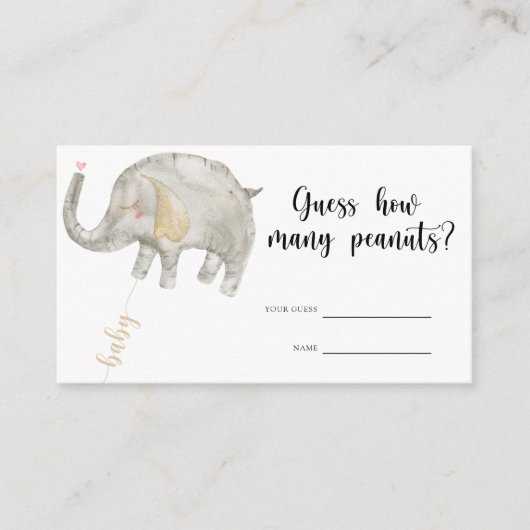 Olifant - baby shower raden hoeveel pinda's informatiekaartje (Voorkant)