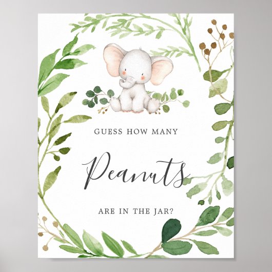 Olifant Baby shower raden hoeveel pinda's Poster (Voorkant)