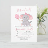 Olifant Baby shower roze ballon Kaart (Staand voorkant)