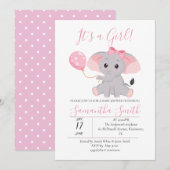 Olifant Baby shower roze ballon Kaart (Voorkant / Achterkant)