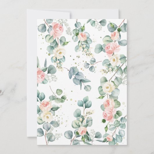 Olifant Baby shower roze bloemengroen meisje Bedankkaart (Achterkant)