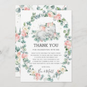 Olifant Baby shower roze bloemengroen meisje Bedankkaart (Voorkant / Achterkant)