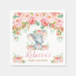 Olifant Baby shower Roze Blush Bloemen Meisje Klei Servet