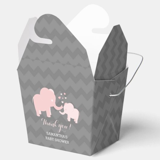 Olifant Baby shower Roze en Grijs Favor Box Bedankdoosjes (Geopend)
