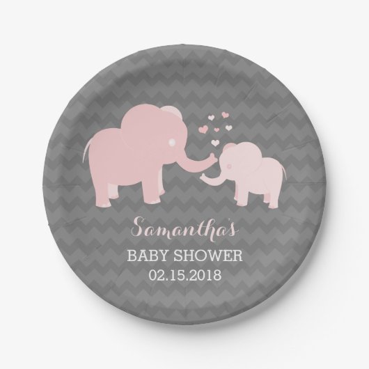 Olifant Baby shower roze en grijs papier Borden Papieren Bordje (Voorkant)
