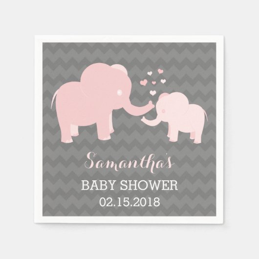 Olifant Baby shower roze en grijs papieren servett Servetten (Voorkant)