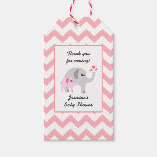 Olifant Baby shower Roze en Wit Cadeaulabel