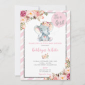 Olifant Baby shower Roze en Zilveren Uitnodiging (Voorkant)