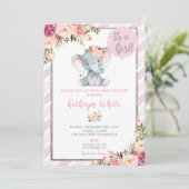 Olifant Baby shower Roze en Zilveren Uitnodiging (Staand voorkant)