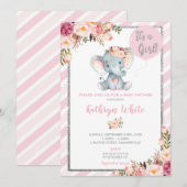 Olifant Baby shower Roze en Zilveren Uitnodiging (Voorkant / Achterkant)