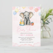 Olifant Baby shower Roze Invitation Kaart (Staand voorkant)