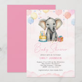 Olifant Baby shower Roze Invitation Kaart (Voorkant / Achterkant)
