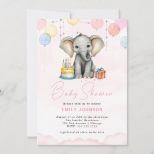 Olifant Baby shower Roze Invitation Kaart